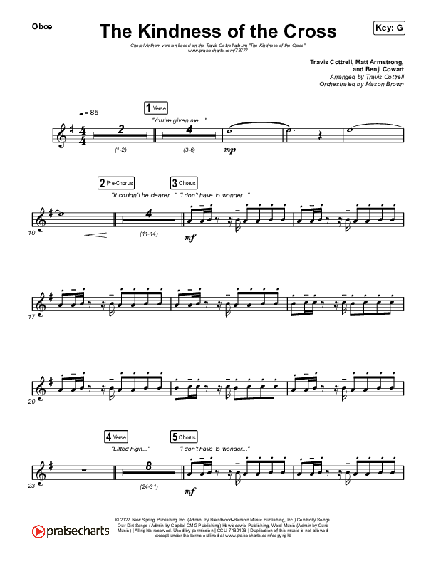 The Kindness Of The Cross (Choral Anthem SATB) Oboe (Travis Cottrell / Arr. Travis Cottrell)
