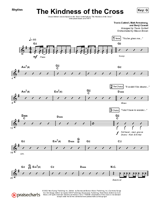 The Kindness Of The Cross (Choral Anthem SATB) Rhythm Chart (Travis Cottrell / Arr. Travis Cottrell)