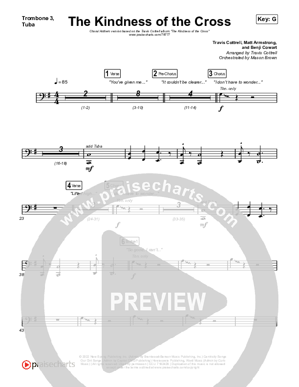 The Kindness Of The Cross (Choral Anthem SATB) Trombone 3/Tuba (Travis Cottrell / Arr. Travis Cottrell)