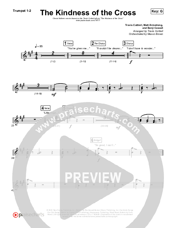 The Kindness Of The Cross (Choral Anthem SATB) Trumpet 1,2 (Travis Cottrell / Arr. Travis Cottrell)