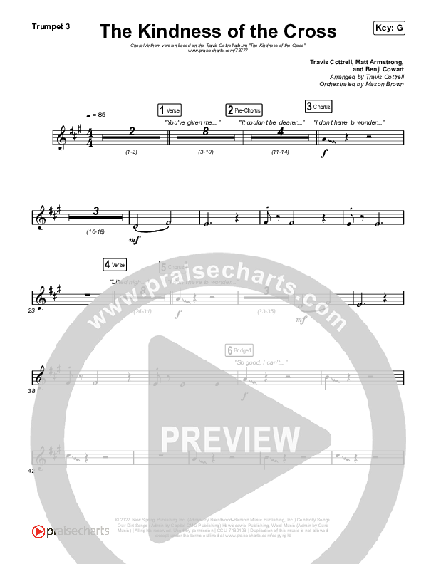 The Kindness Of The Cross (Choral Anthem SATB) Trumpet 1,2 (Travis Cottrell / Arr. Travis Cottrell)