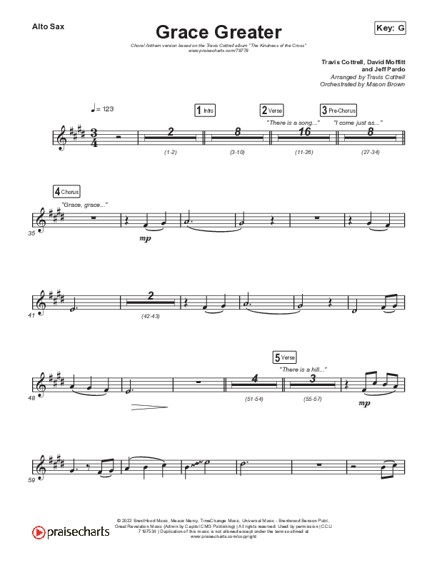 Grace Greater (Choral Anthem SATB) Alto Sax (Travis Cottrell / Arr. Travis Cottrell)