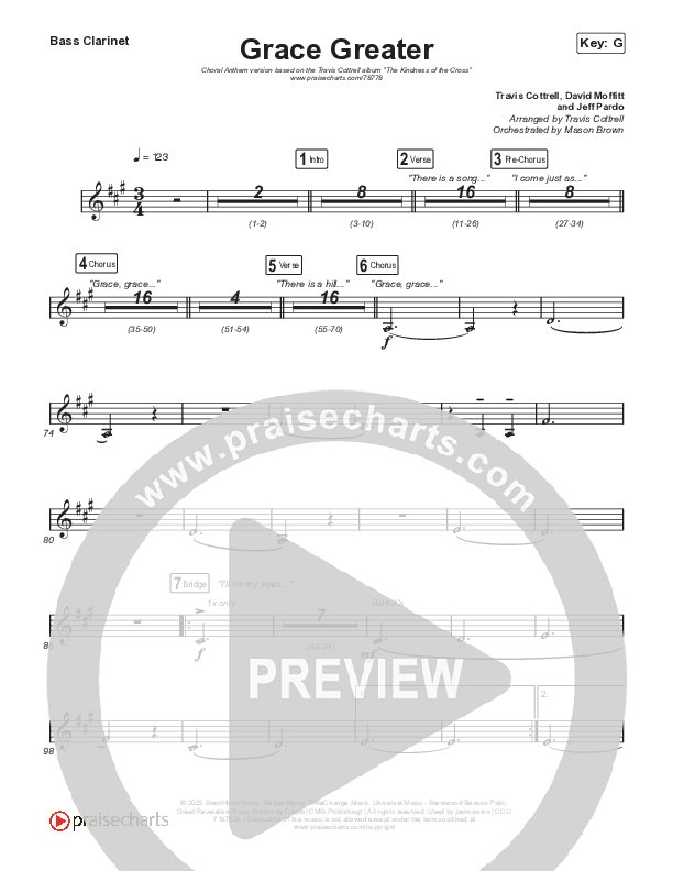 Grace Greater (Choral Anthem SATB) Bass Clarinet (Travis Cottrell / Arr. Travis Cottrell)