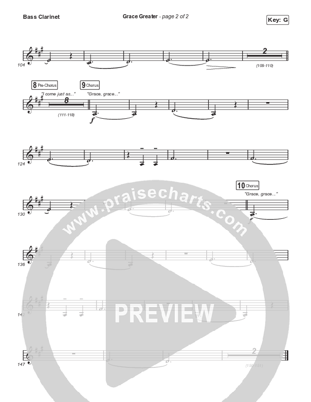 Grace Greater (Choral Anthem SATB) Bass Clarinet (Travis Cottrell / Arr. Travis Cottrell)