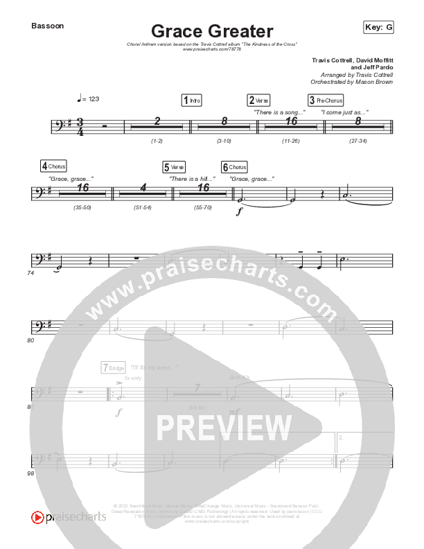 Grace Greater (Choral Anthem SATB) Bassoon (Travis Cottrell / Arr. Travis Cottrell)
