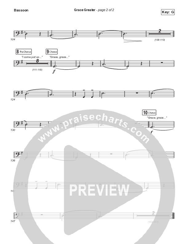 Grace Greater (Choral Anthem SATB) Bassoon (Travis Cottrell / Arr. Travis Cottrell)