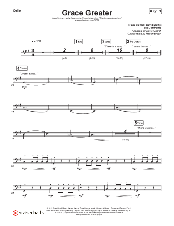 Grace Greater (Choral Anthem SATB) Cello (Travis Cottrell / Arr. Travis Cottrell)