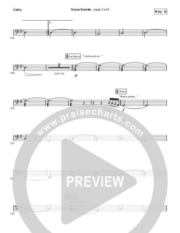 Grace Greater (Choral Anthem SATB) Cello (Travis Cottrell / Arr. Travis Cottrell)