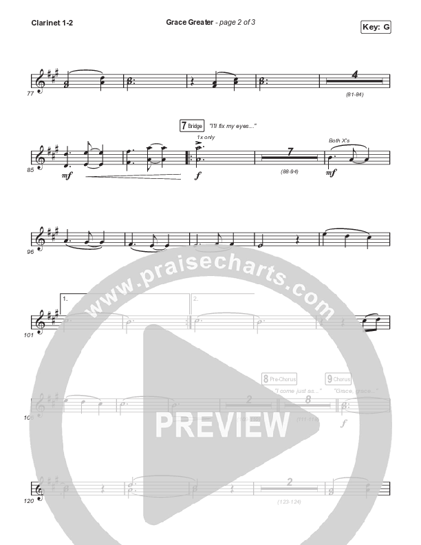 Grace Greater (Choral Anthem SATB) Clarinet 1/2 (Travis Cottrell / Arr. Travis Cottrell)