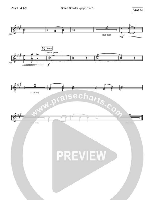 Grace Greater (Choral Anthem SATB) Clarinet 1/2 (Travis Cottrell / Arr. Travis Cottrell)