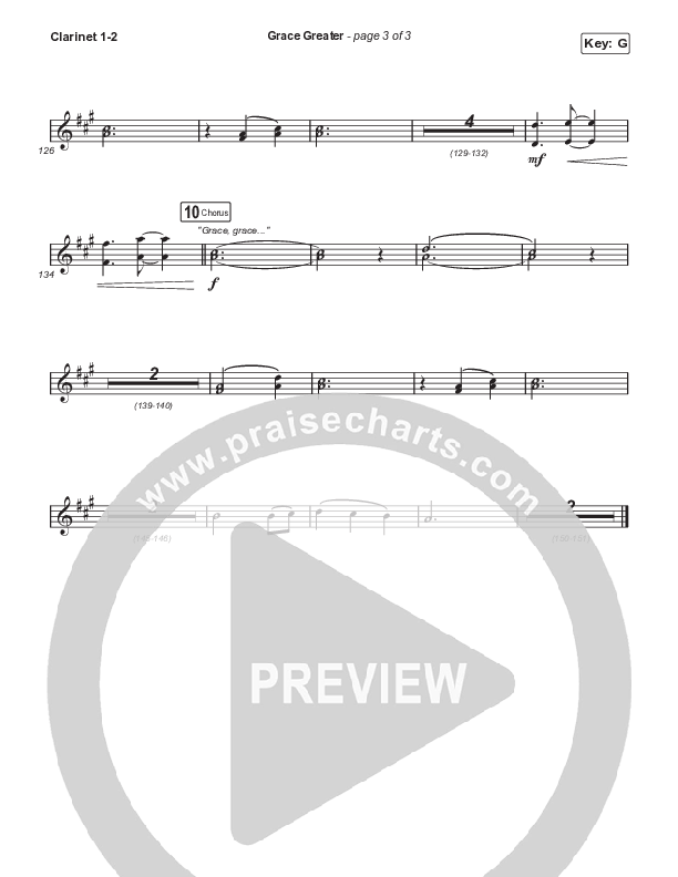 Grace Greater (Choral Anthem SATB) Clarinet 1,2 (Travis Cottrell / Arr. Travis Cottrell)