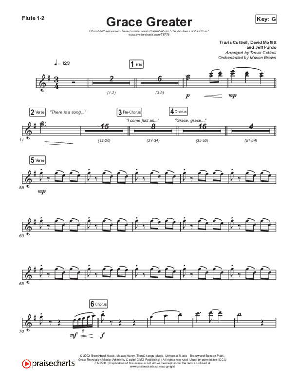 Grace Greater (Choral Anthem SATB) Flute 1,2 (Travis Cottrell / Arr. Travis Cottrell)