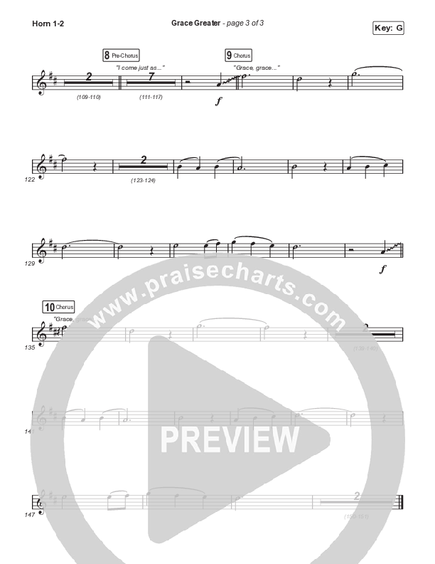 Grace Greater (Choral Anthem SATB) French Horn 1,2 (Travis Cottrell / Arr. Travis Cottrell)