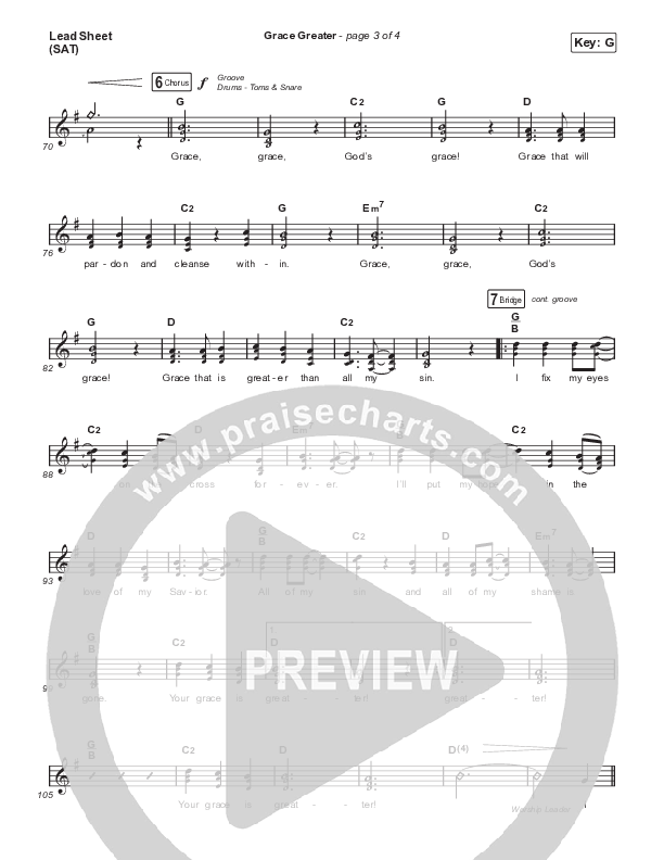 Grace Greater (Choral Anthem SATB) Lead Sheet (SAT) (Travis Cottrell / Arr. Travis Cottrell)