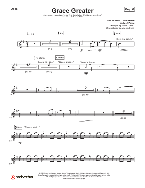 Grace Greater (Choral Anthem SATB) Oboe (Travis Cottrell / Arr. Travis Cottrell)