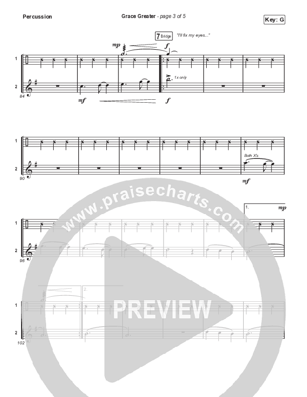 Grace Greater (Choral Anthem SATB) Percussion (Travis Cottrell / Arr. Travis Cottrell)