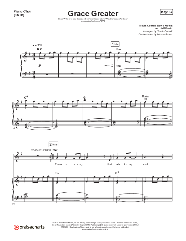 Grace Greater (Choral Anthem SATB) Piano/Vocal (SATB) (Travis Cottrell / Arr. Travis Cottrell)
