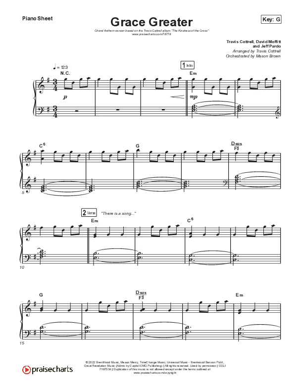 Grace Greater (Choral Anthem SATB) Piano Sheet (Travis Cottrell / Arr. Travis Cottrell)