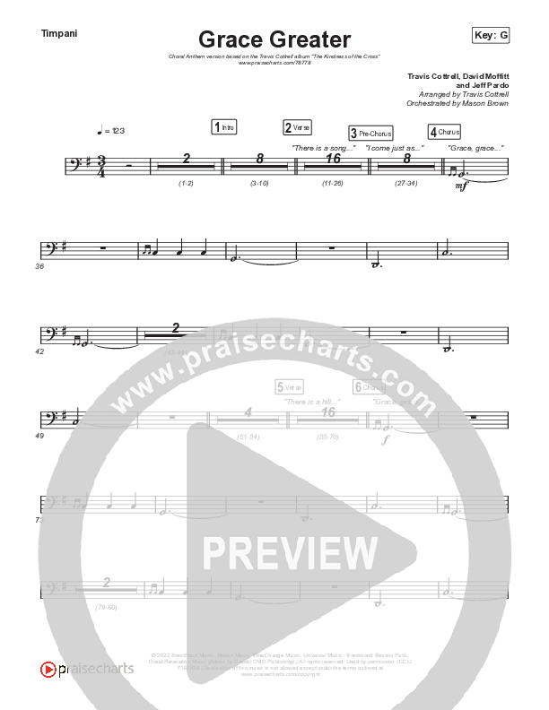 Grace Greater (Choral Anthem SATB) Timpani (Travis Cottrell / Arr. Travis Cottrell)
