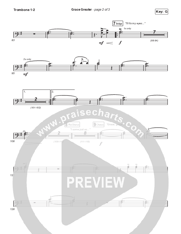 Grace Greater (Choral Anthem SATB) Trombone 1,2 (Travis Cottrell / Arr. Travis Cottrell)