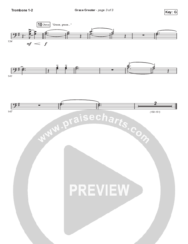 Grace Greater (Choral Anthem SATB) Trombone 1/2 (Travis Cottrell / Arr. Travis Cottrell)