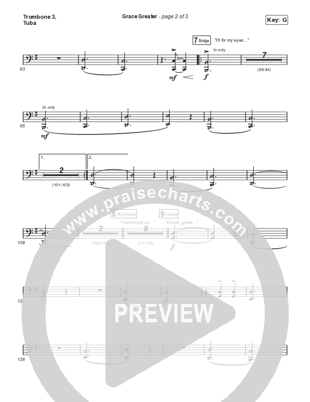 Grace Greater (Choral Anthem SATB) Trombone 3/Tuba (Travis Cottrell / Arr. Travis Cottrell)
