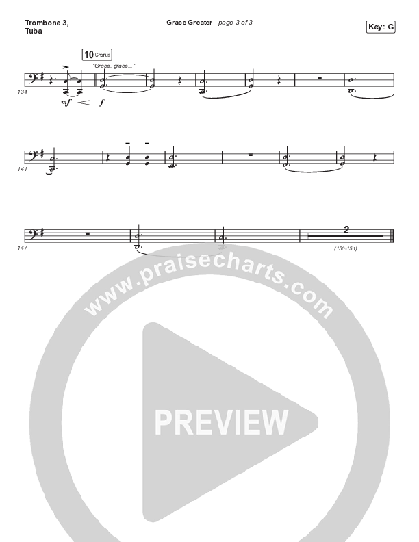 Grace Greater (Choral Anthem SATB) Trombone 3/Tuba (Travis Cottrell / Arr. Travis Cottrell)
