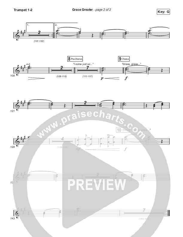 Grace Greater (Choral Anthem SATB) Trumpet 1,2 (Travis Cottrell / Arr. Travis Cottrell)
