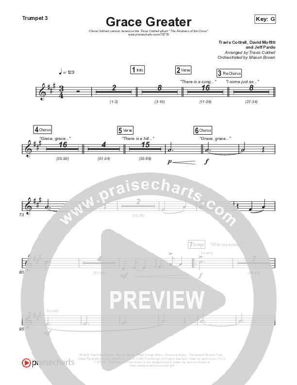 Grace Greater (Choral Anthem SATB) Trumpet 1,2 (Travis Cottrell / Arr. Travis Cottrell)