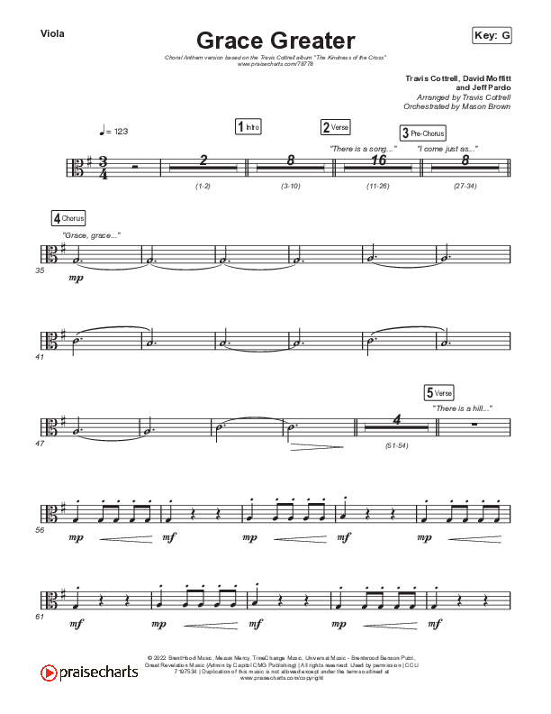 Grace Greater (Choral Anthem SATB) Viola (Travis Cottrell / Arr. Travis Cottrell)