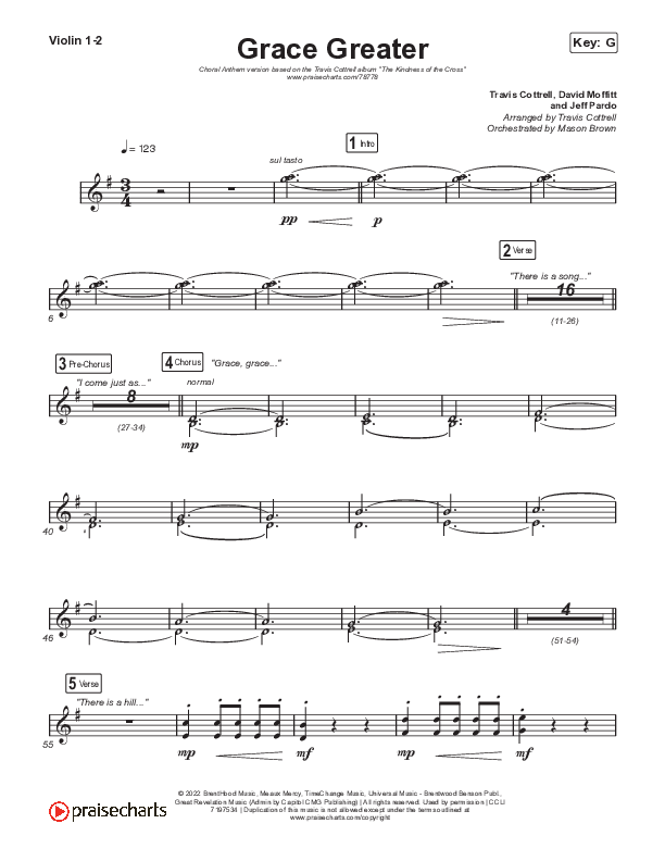 Grace Greater (Choral Anthem SATB) String Pack (Travis Cottrell / Arr. Travis Cottrell)