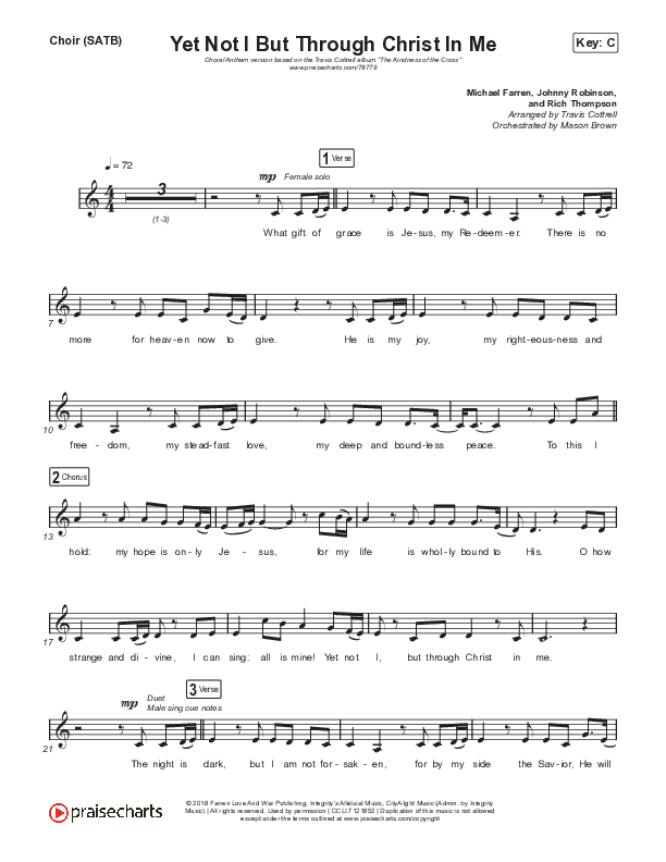 Yet Not I But Through Christ In Me (Choral Anthem SATB) Choir Sheet (SATB) (Travis Cottrell / Lily Cottrell / Arr. Travis Cottrell)
