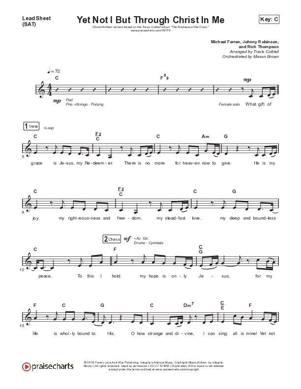 Yet Not I But Through Christ In Me (Choral Anthem SATB) Lead Sheet (SAT) (Travis Cottrell / Lily Cottrell / Arr. Travis Cottrell)