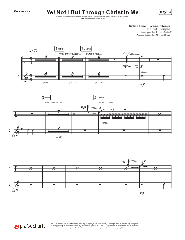 Yet Not I But Through Christ In Me (Choral Anthem SATB) Percussion (Travis Cottrell / Lily Cottrell / Arr. Travis Cottrell)