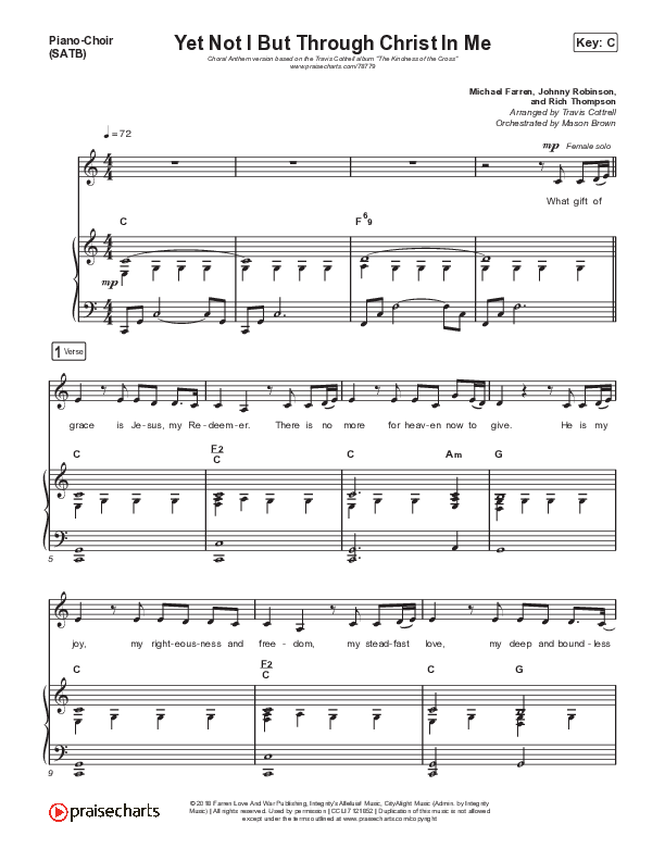 Yet Not I But Through Christ In Me (Choral Anthem SATB) Piano/Vocal (SATB) (Travis Cottrell / Lily Cottrell / Arr. Travis Cottrell)