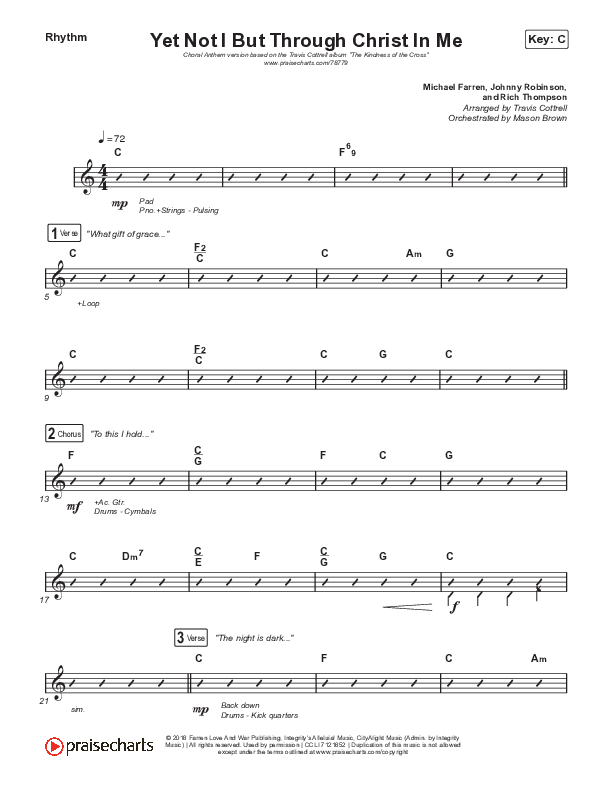 Yet Not I But Through Christ In Me (Choral Anthem SATB) Rhythm Chart (Travis Cottrell / Lily Cottrell / Arr. Travis Cottrell)