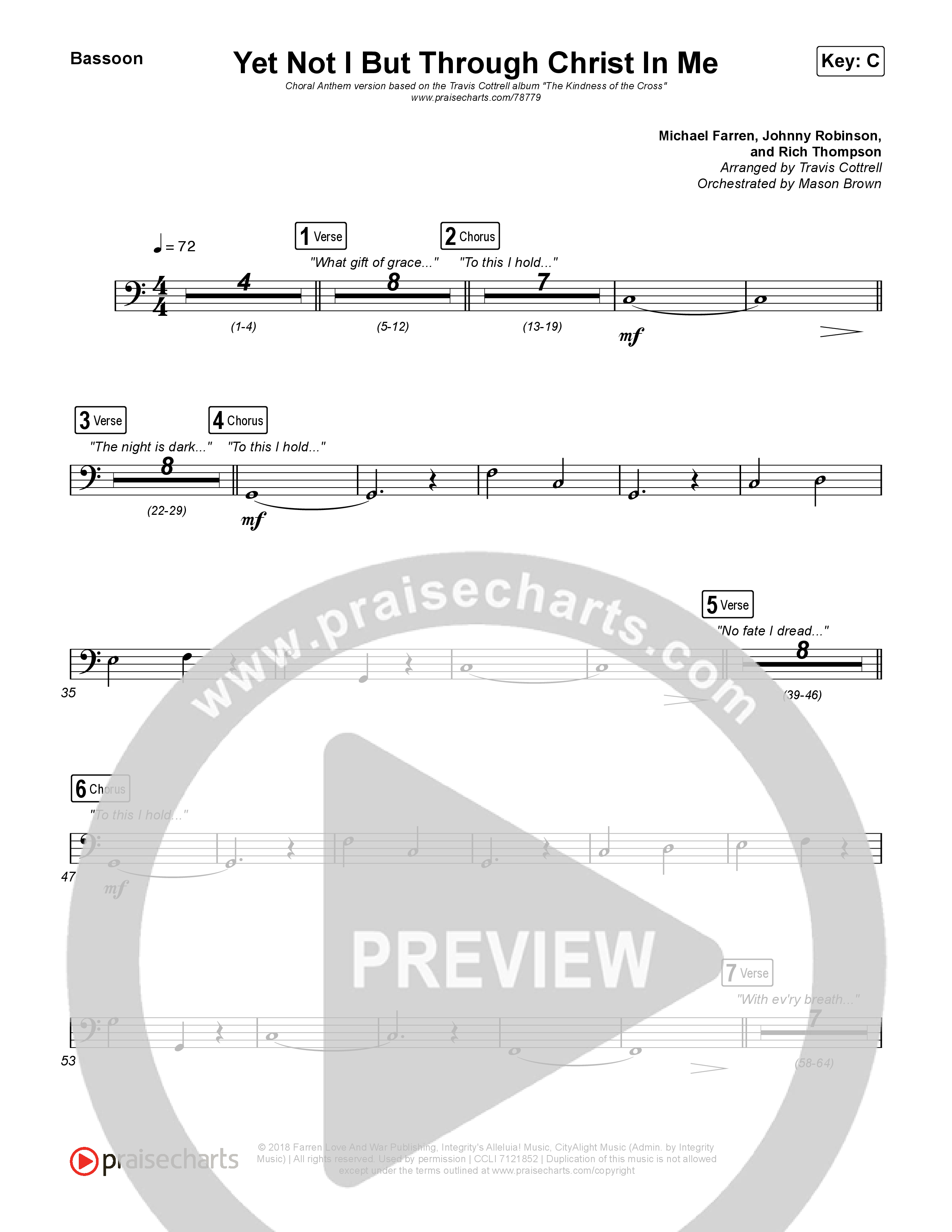 Yet Not I But Through Christ In Me (Choral Anthem SATB) Bassoon (Travis Cottrell / Lily Cottrell / Arr. Travis Cottrell)