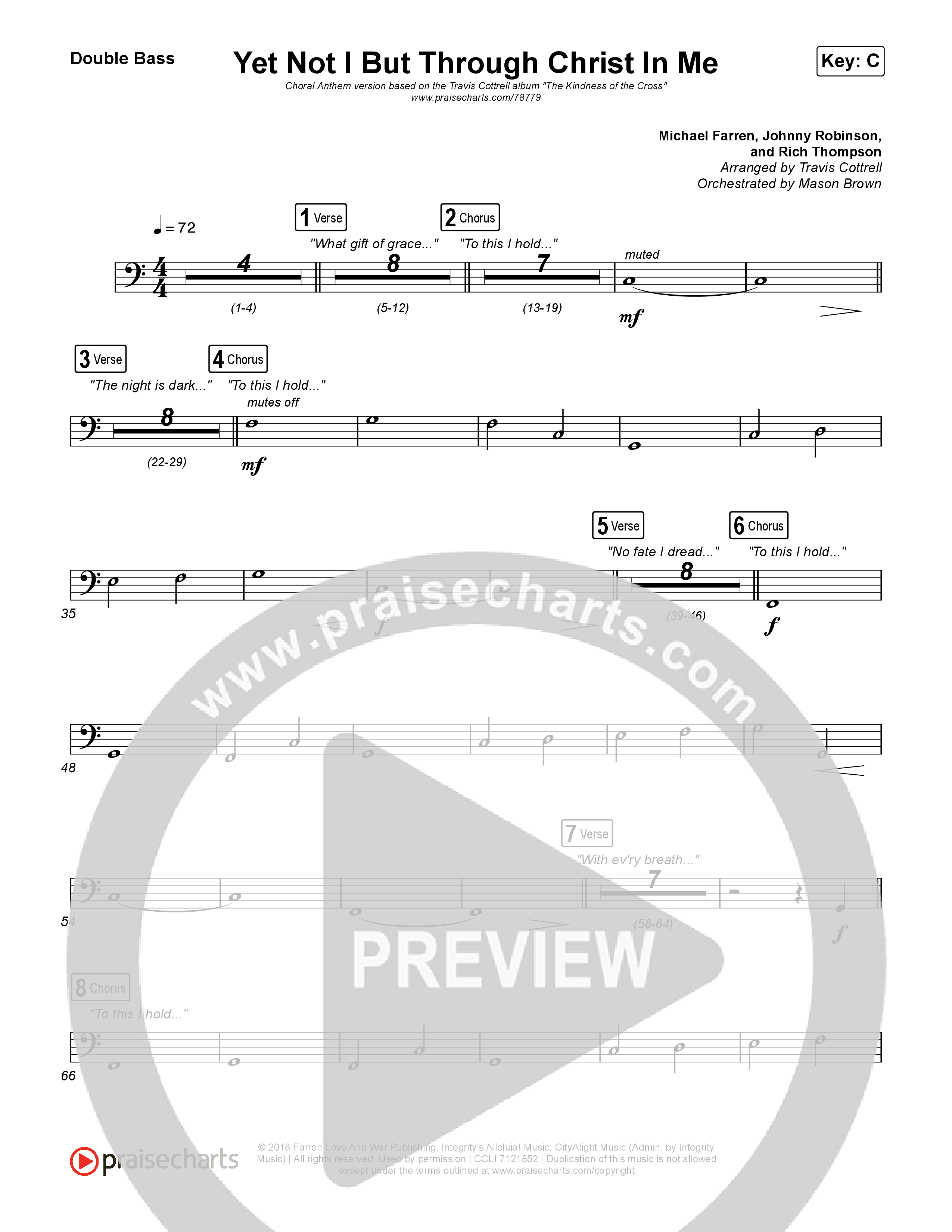 Yet Not I But Through Christ In Me (Choral Anthem SATB) String Bass (Travis Cottrell / Lily Cottrell / Arr. Travis Cottrell)