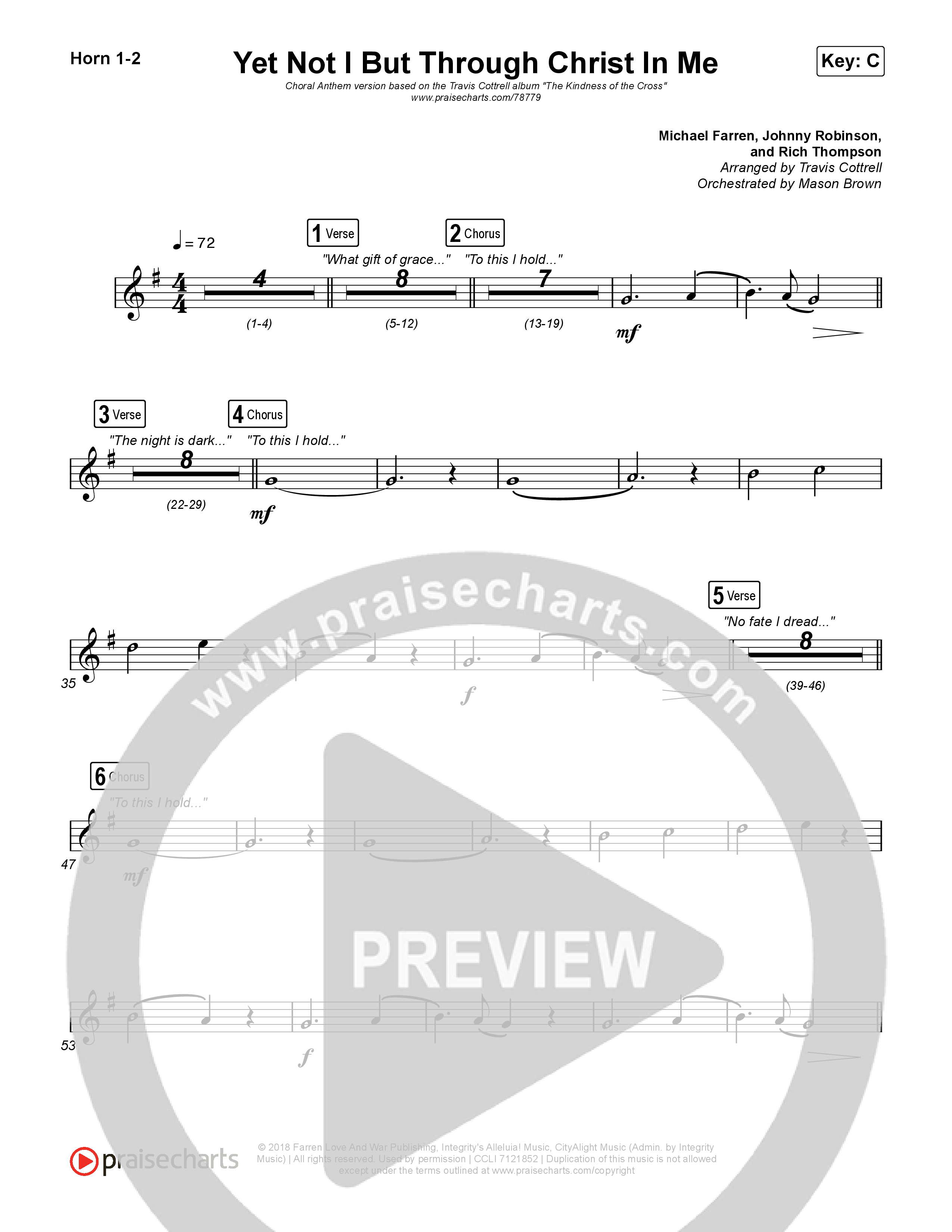 Yet Not I But Through Christ In Me (Choral Anthem SATB) French Horn 1,2 (Travis Cottrell / Lily Cottrell / Arr. Travis Cottrell)