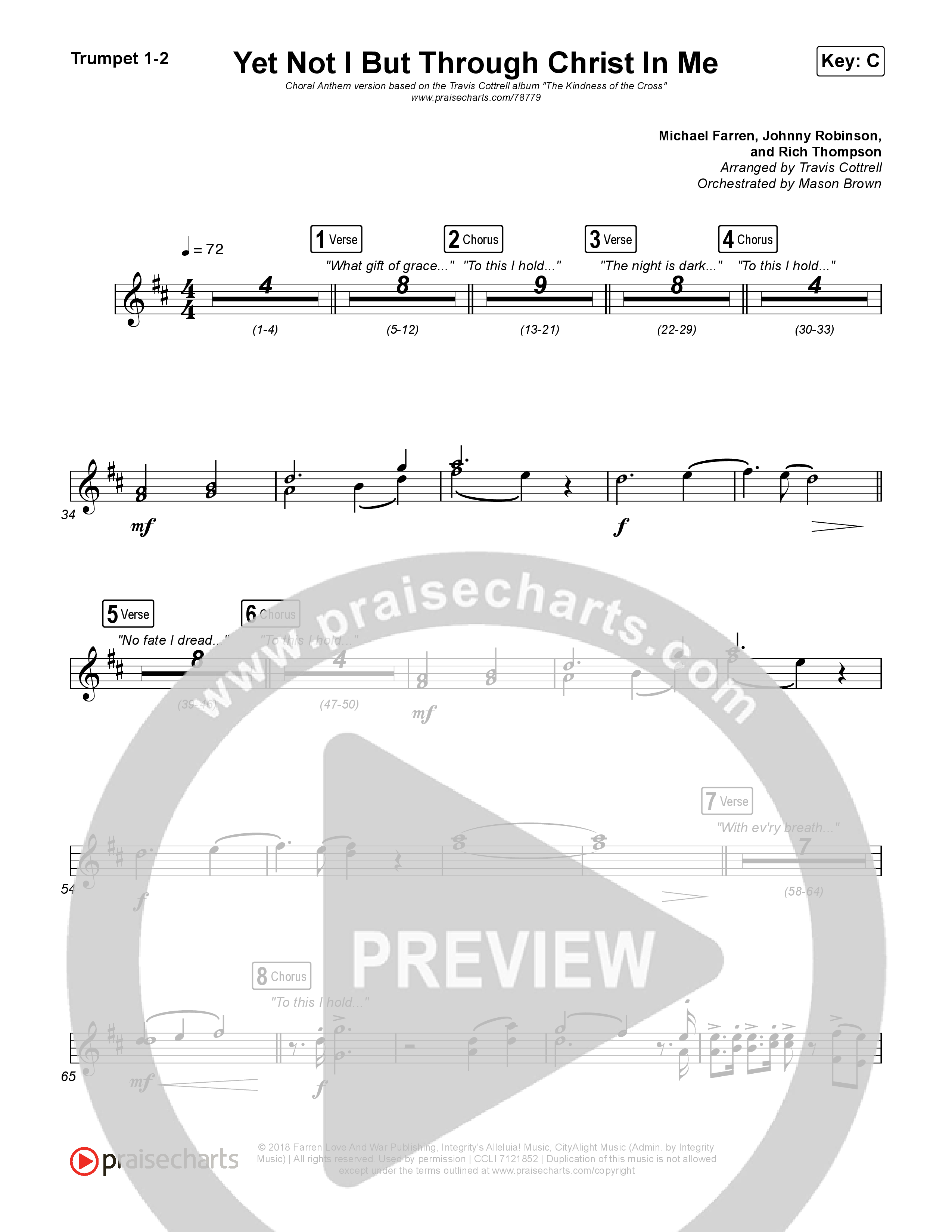 Yet Not I But Through Christ In Me (Choral Anthem SATB) Brass Pack (Travis Cottrell / Lily Cottrell / Arr. Travis Cottrell)