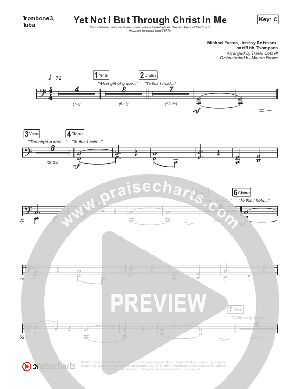 Yet Not I But Through Christ In Me (Choral Anthem SATB) Trombone 1,2 (Travis Cottrell / Lily Cottrell / Arr. Travis Cottrell)