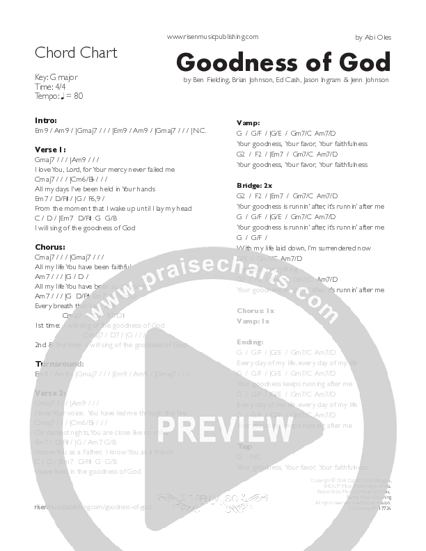 Goodness Of God Chord Chart (Abi Oles)