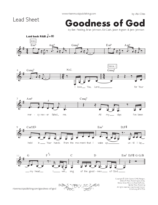 Goodness Of God Lead Sheet Melody (Abi Oles)