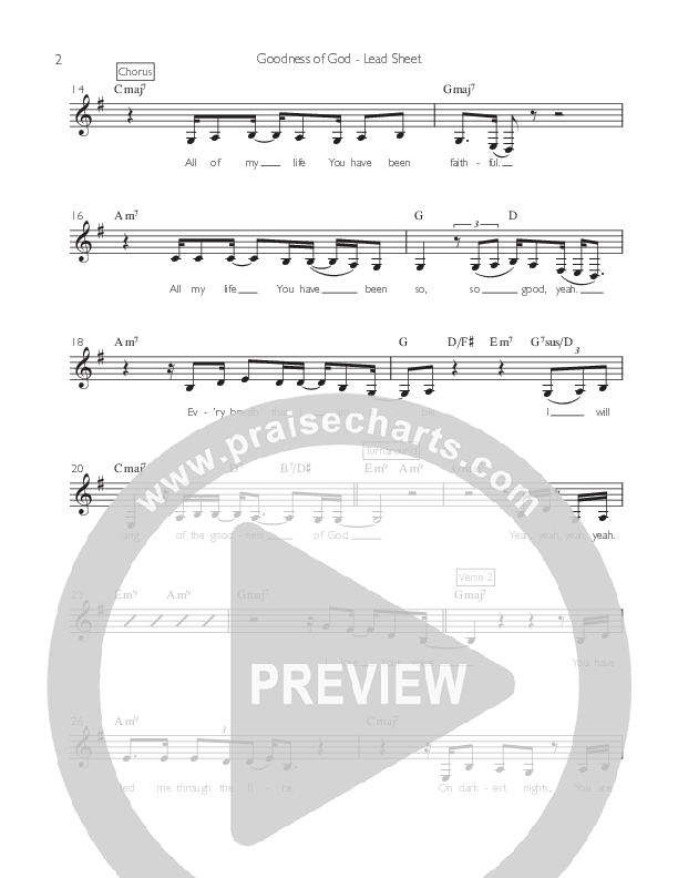 Goodness Of God Lead Sheet Melody (Abi Oles)