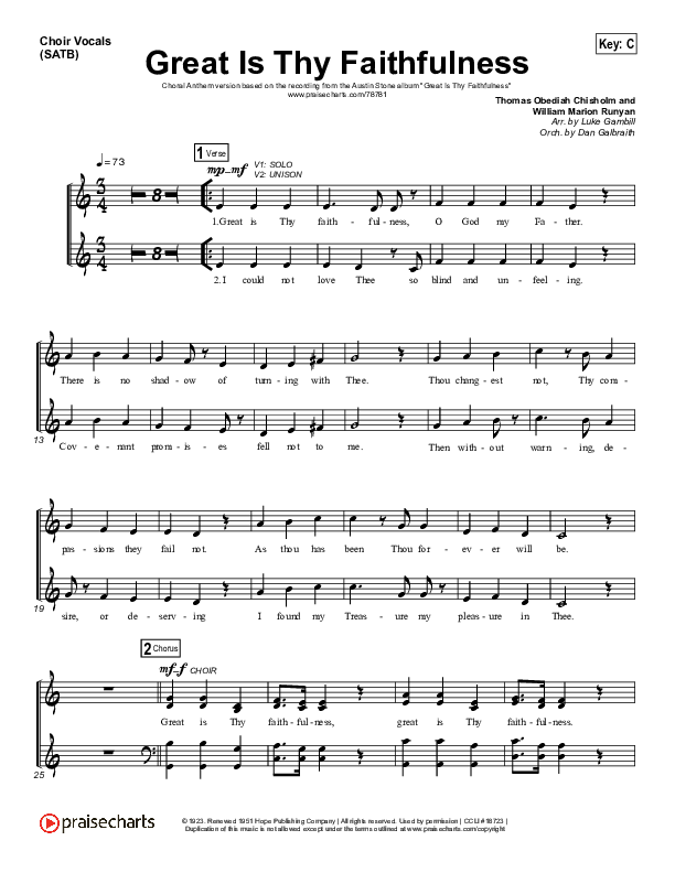Great Is Thy Faithfulness (Choral Anthem SATB) Choir Sheet (SATB) (Austin Stone Worship / Arr. Luke Gambill)