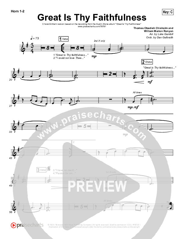 Great Is Thy Faithfulness (Choral Anthem SATB) French Horn 1,2 (Austin Stone Worship / Arr. Luke Gambill)