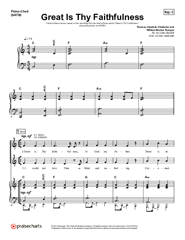 Great Is Thy Faithfulness (Choral Anthem SATB) Piano/Vocal (SATB) (Austin Stone Worship / Arr. Luke Gambill)