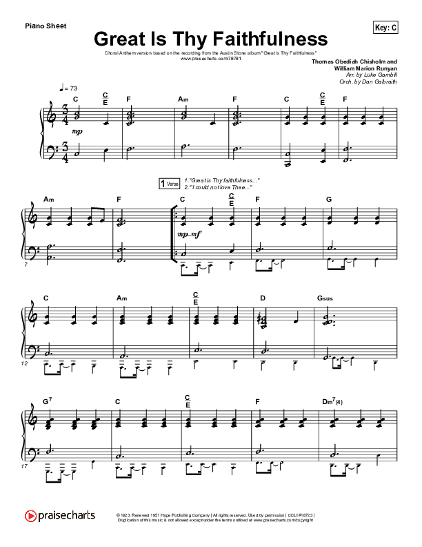 Great Is Thy Faithfulness (Choral Anthem SATB) Piano Sheet (Austin Stone Worship / Arr. Luke Gambill)