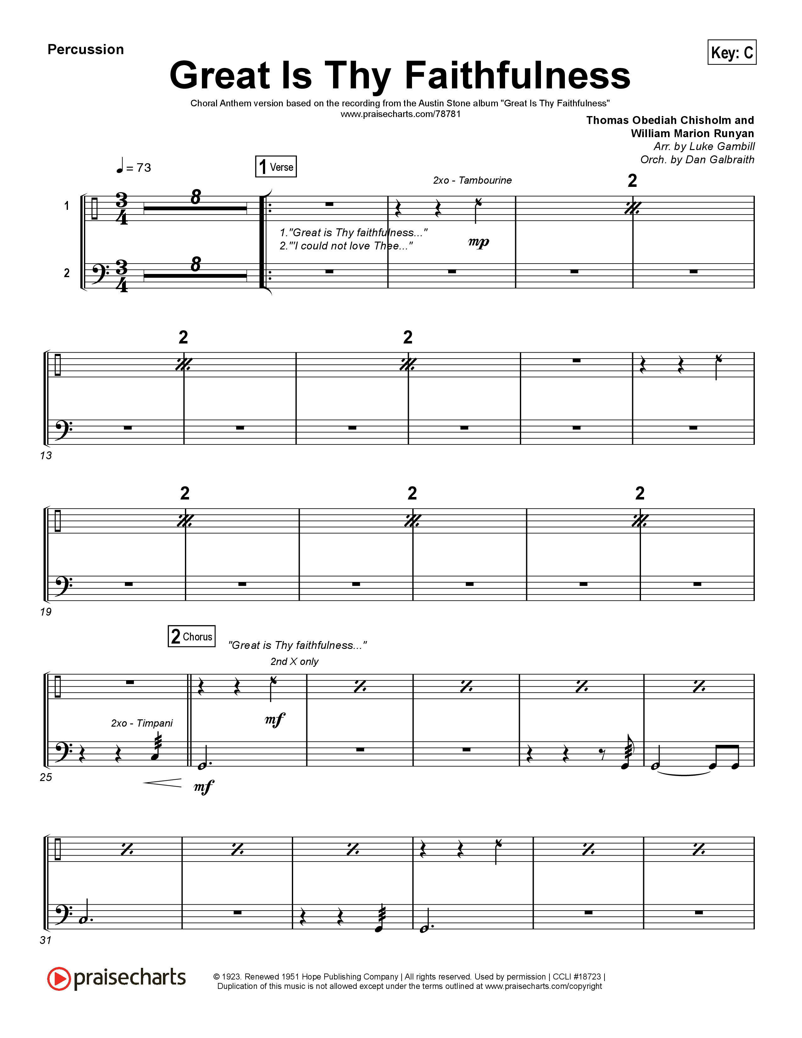 Great Is Thy Faithfulness (Choral Anthem SATB) Percussion (Austin Stone Worship / Arr. Luke Gambill)