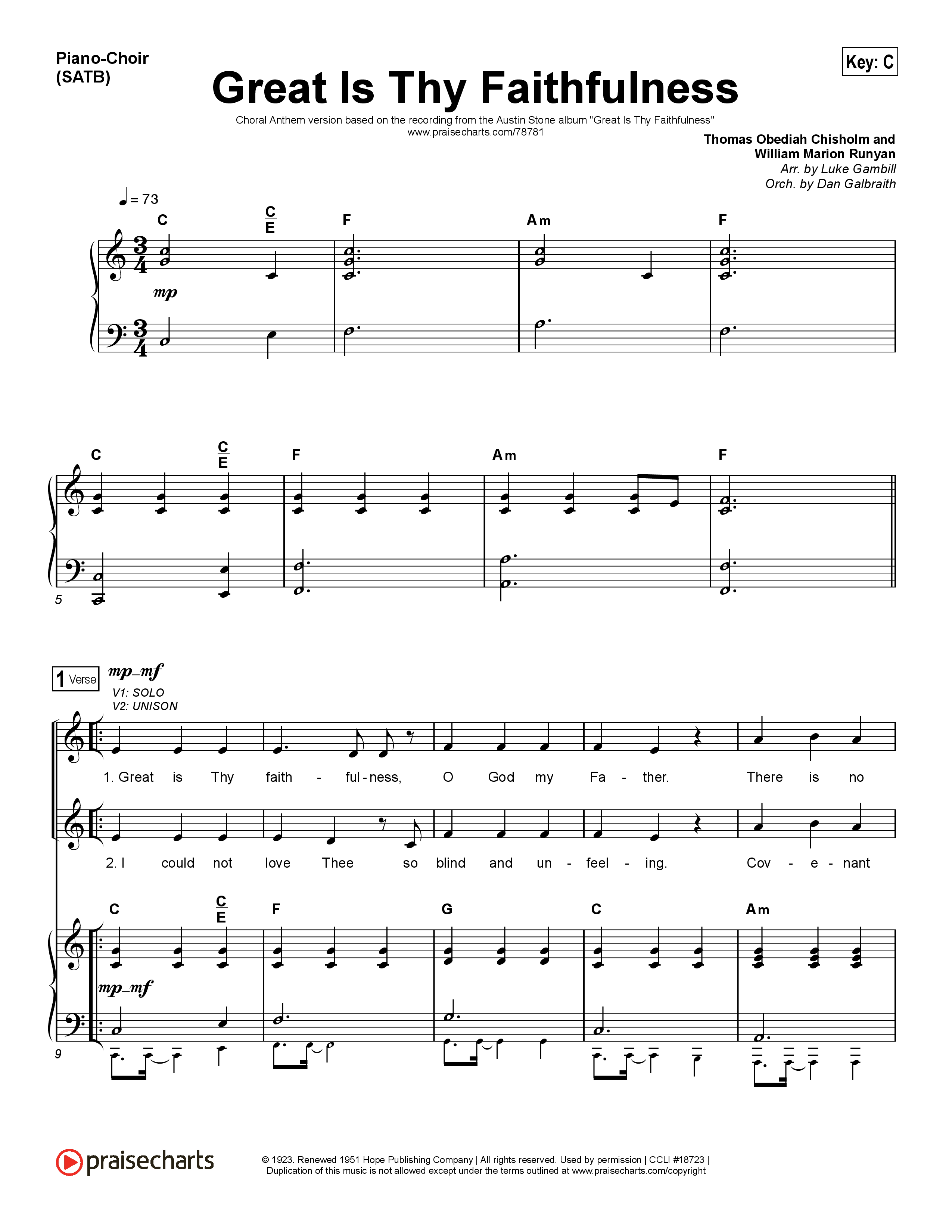 Great Is Thy Faithfulness (Choral Anthem SATB) Piano/Vocal (SATB) (Austin Stone Worship / Arr. Luke Gambill)